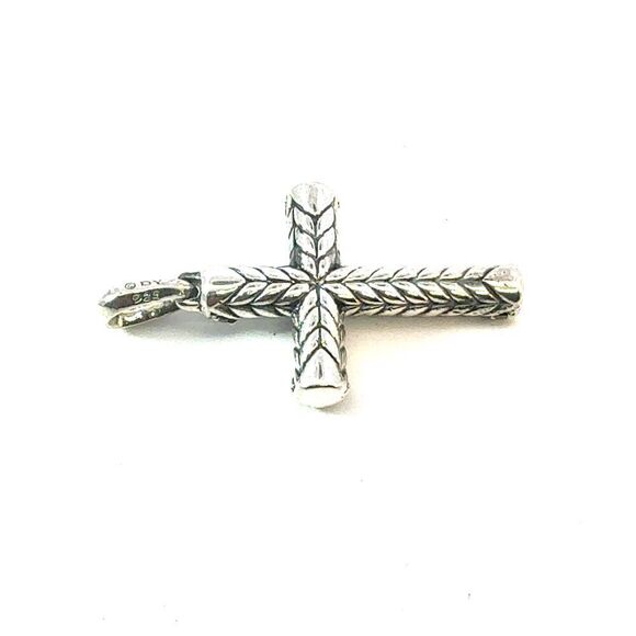 David Yurman Black Diamond Cross Pendant Sterling Silver Estate DY695 - Picture 4 of 7